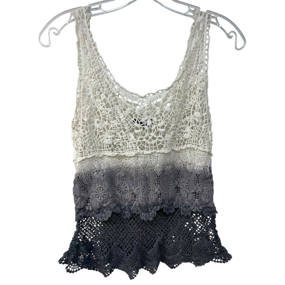 American Eagle Shirt Small Sleeveless Tank Sheer Crochet Pullover Ombre Beach